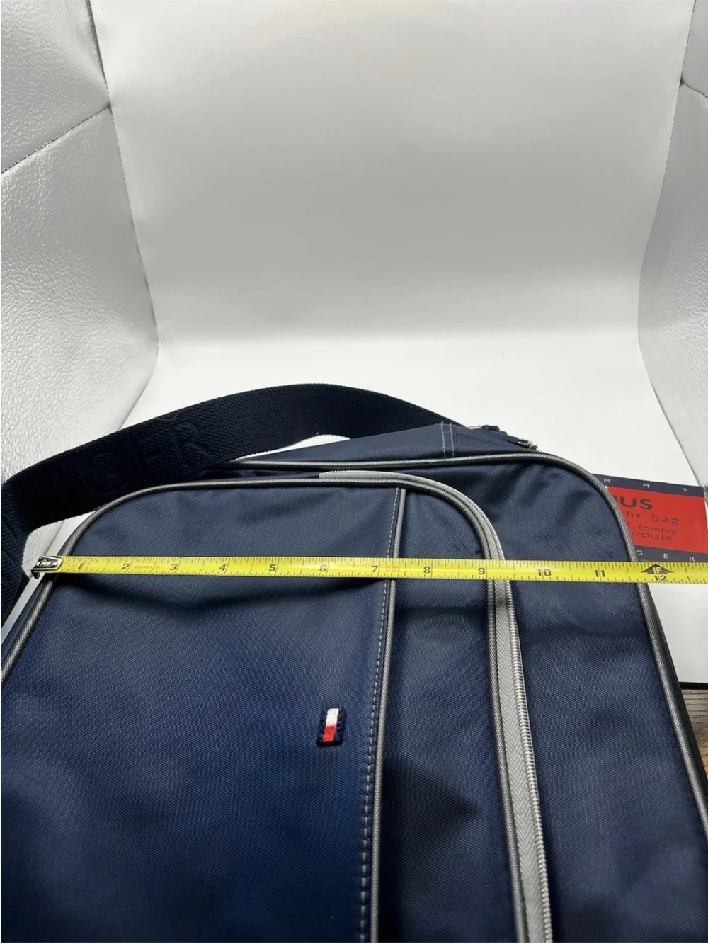 NEW Tommy Hilfiger Navy Messenger Bag with Front Pocket + Audio Cord Opening